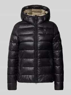 Blauer Zwarte Winterjas met Capuchon en Zakken Black Dames