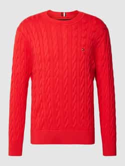 Tommy Hilfiger Rode Trui met Logo en Vlechtpatroon Red Heren