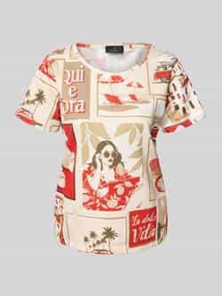 Monari T-shirt met geribde ronde hals