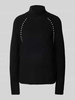 MOS MOSH Zwarte gebreide trui met kraaltjes en hoge hals Black Dames