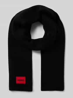 Hugo Boss Geribbeld sjaal met rood logolabel Black Unisex