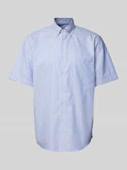 Eterna Casual korte mouw blauw gestreept overhemd Blue Heren