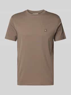 Calvin Klein Bruin Logo Patch Katoenen T-shirt Brown Heren