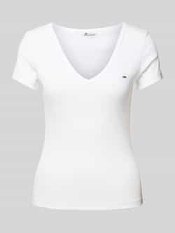 Tommy Jeans Slimme Geribbelde Katoenen Stretch T-Shirt White Dames