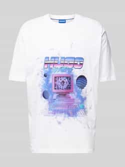 Hugo Blue T-shirt met labelprint model 'Naradie'