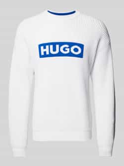 Hugo Blue Gebreide pullover met logostitching model 'Seylo'