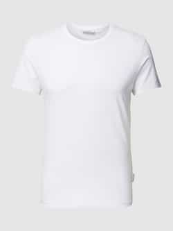 Casual friday T-shirt met geribde ronde hals