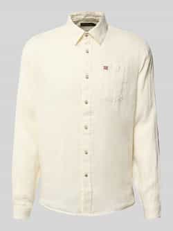 Napapijri Slim fit linnen overhemd met logostitching