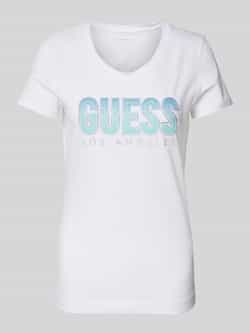 Guess Gedrukt Rhinestone T-shirt met ronde hals White Dames