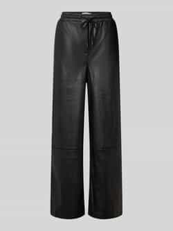 Ichi Wide fit stoffen broek in leerlook model 'Zoma'