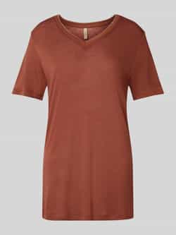 Soyaconcept T-shirt met geribde V-hals model 'EMEL'