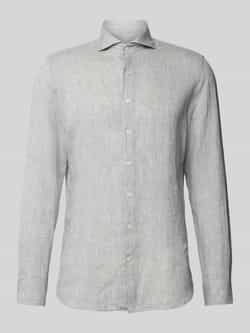 Profuomo Slim fit linnen overhemd met haaikraag
