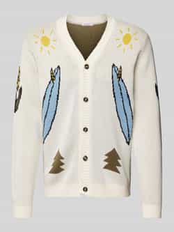 Knowledge Cotton Apparel Gebreid jack met knoopsluiting model 'Jacquard'