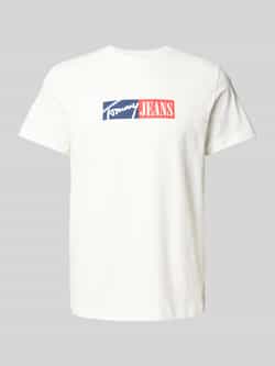 Tommy Jeans Beige Bedrukt Katoenen T-shirt voor Mannen Beige Heren