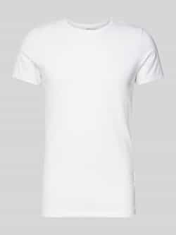 Casual friday T-shirt met geribde ronde hals