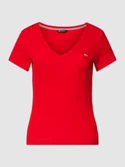 Tommy Jeans Slim Geribbelde Katoenen Stretch T-Shirt Red Dames