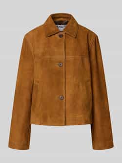 Jake*s Casual Leren jack met platte kraag en steekzakken