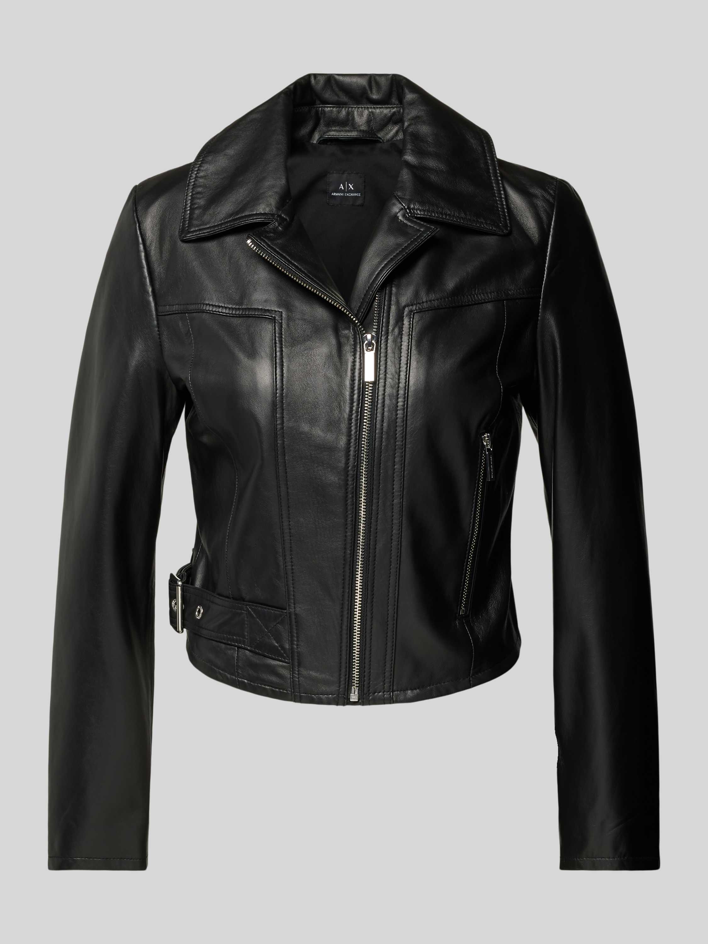 Armani Exchange Zwarte Leren Overgangsjas Black Dames