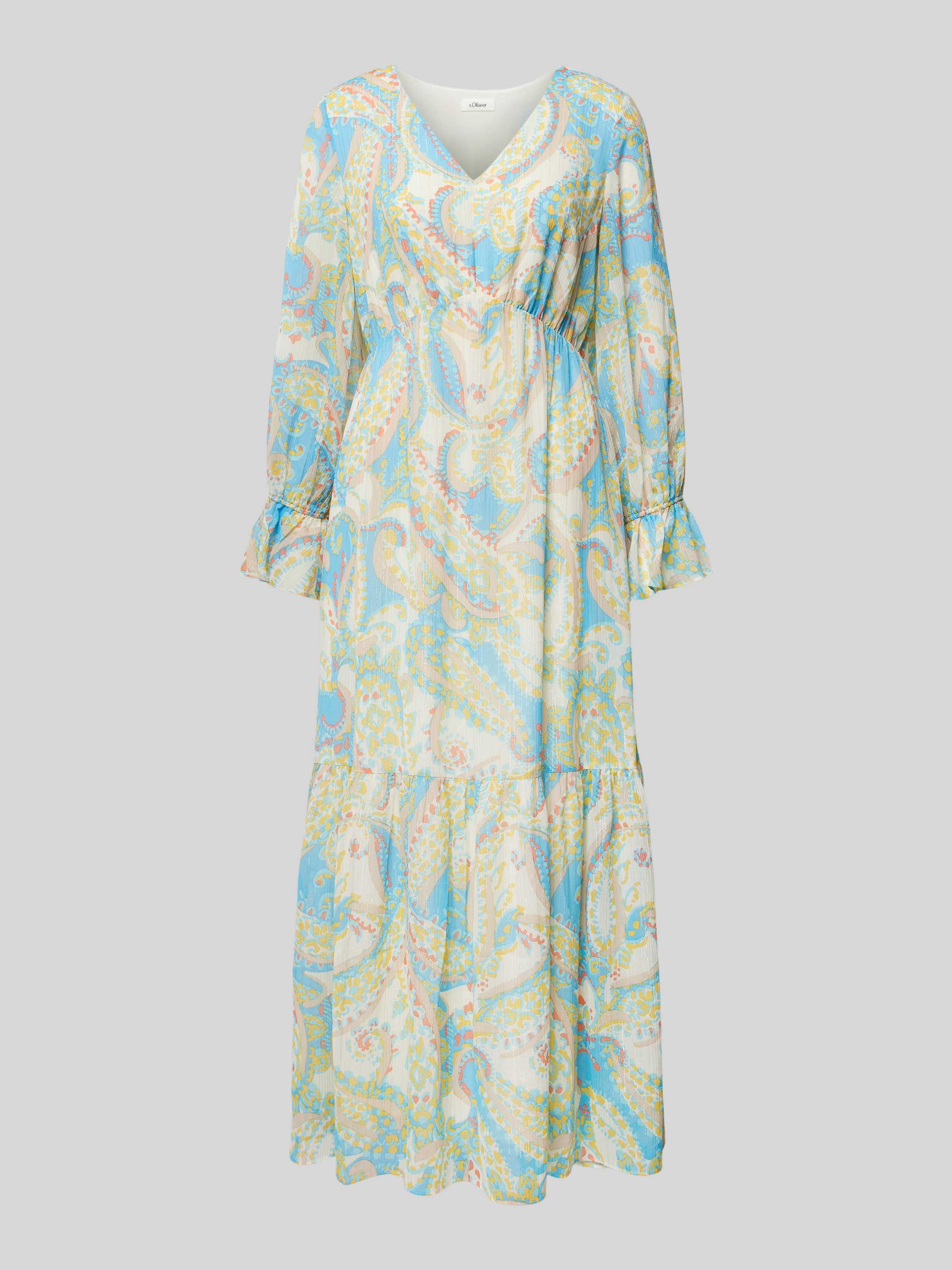 S.Oliver BLACK LABEL jurk met paisleyprint en ruches beige blauw