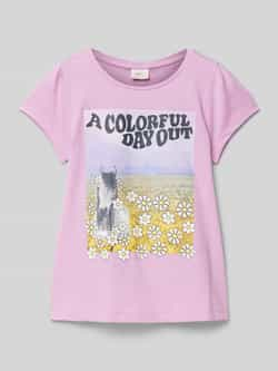 S.Oliver T-shirt met printopdruk roze Meisjes Katoen Ronde hals Printopdruk 128 134