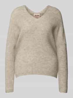 MOS MOSH Zachte V-Hals Gebreide Trui Veergrijs Gray Dames
