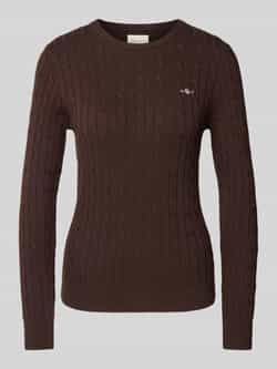 Gant Gebreide trui Stretch Cotton Cable C-Neck met logoborduursel op borsthoogte
