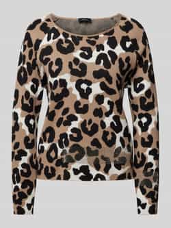 Monari Gebreide pullover met geribde ronde hals