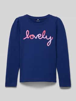 Name it MINI longsleeve NMFLONNIA met tekst donkerblauw Meisjes Katoen Ronde hals 104