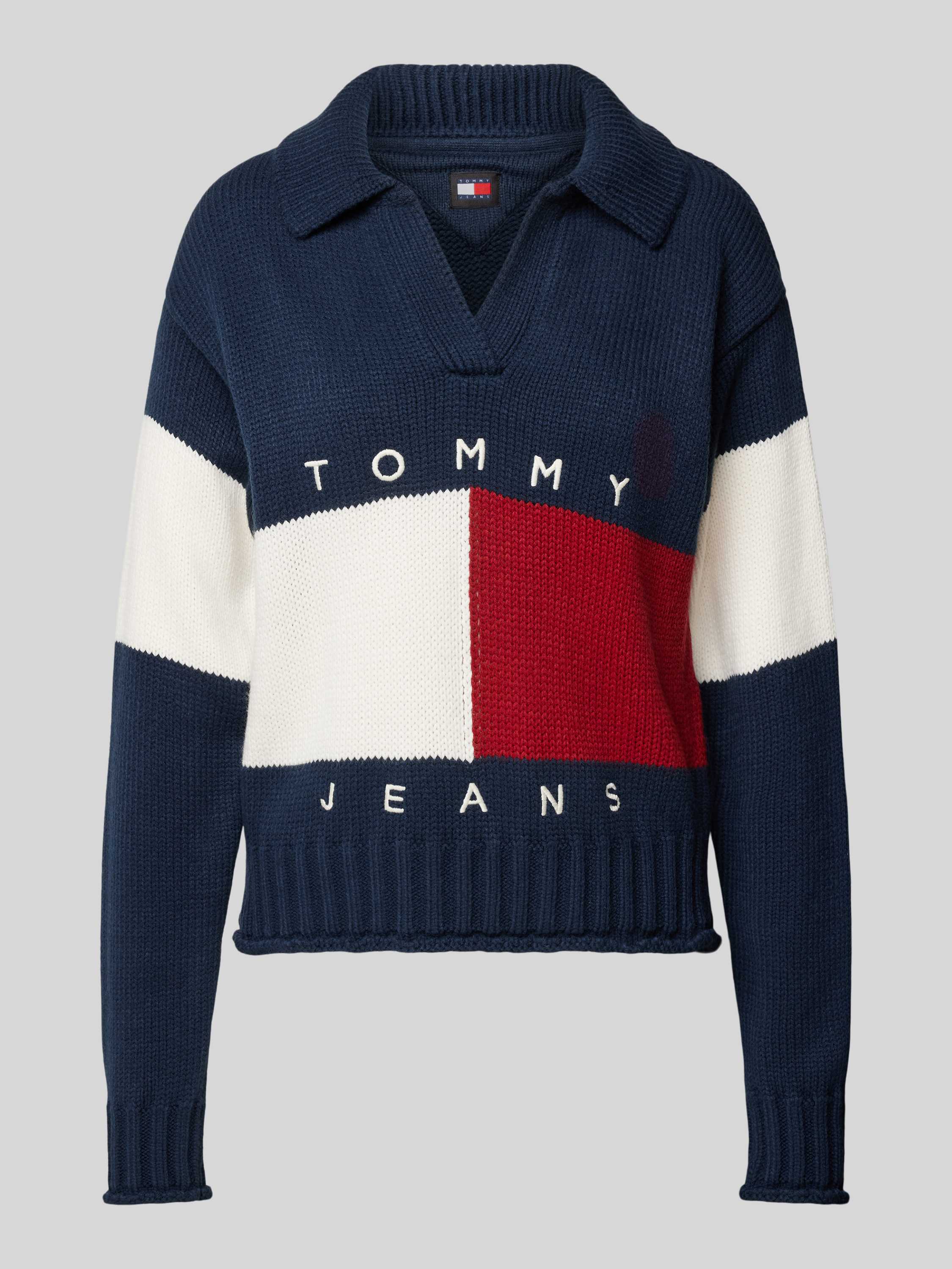 Tommy Jeans Gebreide pullover met platte kraag en V-hals