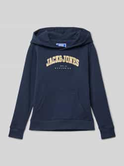 JACK & JONES JUNIOR hoodie JJECALEB VARSITY met logo donkerblauw