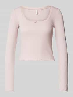 Only Slim fit shirt met lange mouwen en met kant versierde boothals model 'WILMA'