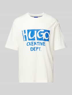 Hugo Blue T-shirt met labelprint model 'Nugocrea'