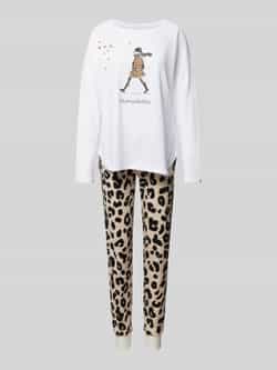 LOUIS & LOUISA Pyjama met motief- en statementprint model 'Schmusekatze'