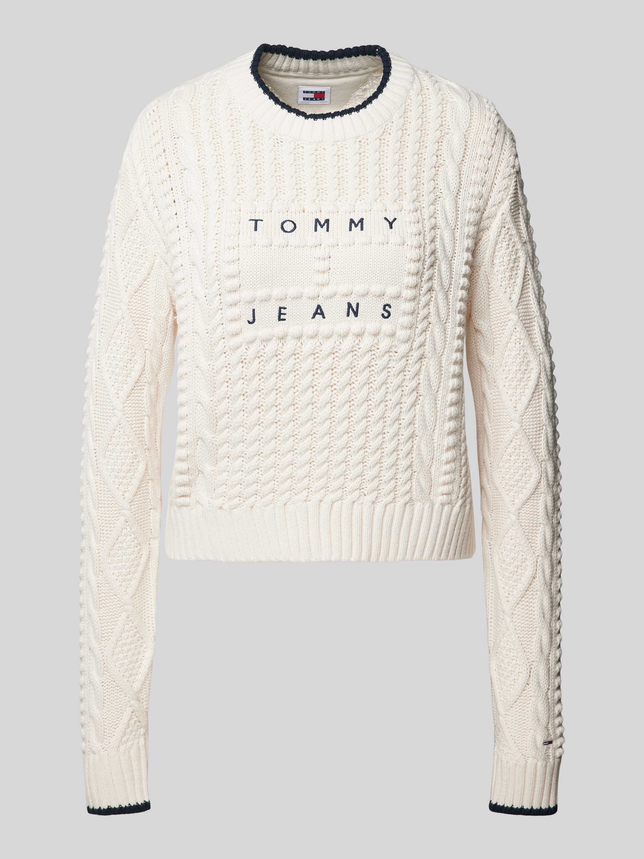 Tommy Jeans Gebreide pullover met kabelpatroon model 'BUBBLE CABLE FLAG'