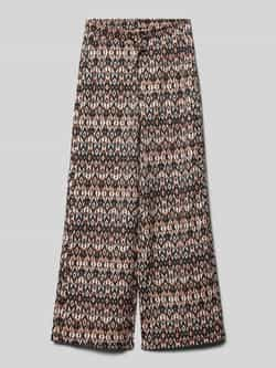 Garcia high waist loose fit broek van polyester zwart ecru oranje All over print 164