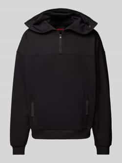 Hugo Boss Zwarte hoodie met halve rits Black Heren