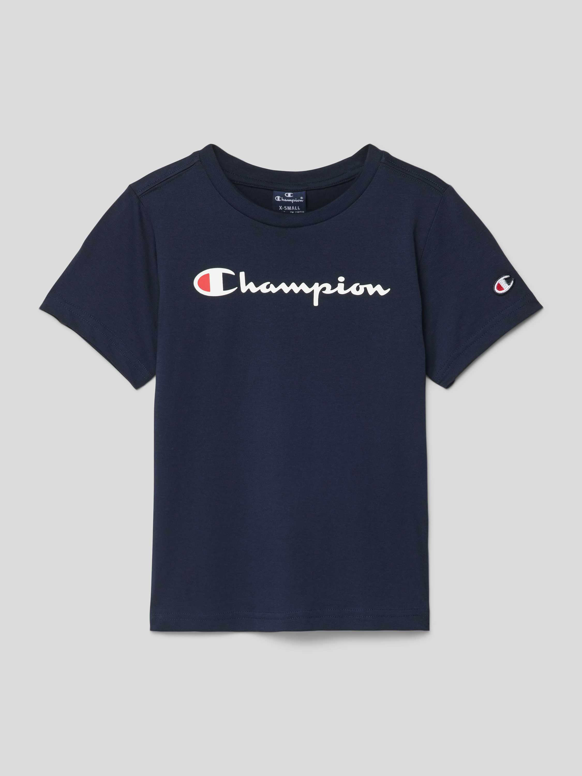 Champion T-shirt met logo donkerblauw Jongens Katoen Ronde hals Logo 122 128