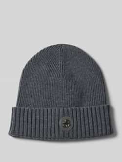 Boss Beanie van scheerwol met labeldetail model 'Fati'