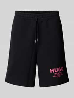 Hugo Blue Baggy fit sweatshorts met labelprint model 'Nomario'