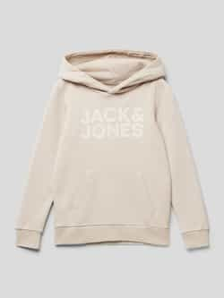 Jack & jones JUNIOR hoodie JJECORP met tekst ecru Sweater Jongens Katoen Capuchon 128