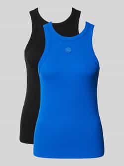 Hugo Blue Tanktop met labelstitching model 'Giving'
