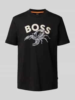 Boss Orange T-shirt met label- en motiefprint model 'Bossfish'