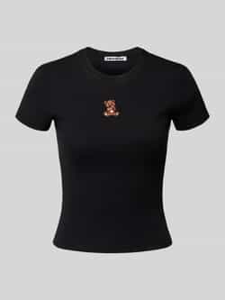 Review T-shirt met motiefstitching en ronde hals