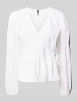 Pieces Regular fit blouse met lange mouwen van puur katoen in wikkellook model 'MILLA'