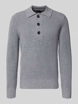 Bugatti Gebreide pullover met platte kraag en knoopsluiting