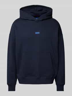 Hugo Blue Regular fit hoodie met labelprint model 'Nazardo'