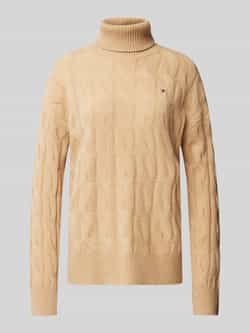 Tommy Hilfiger Coltrui SOFT WOOL CABLE ROLL-NK SWEATER met logoborduring allover kabelpatroon rolkraag 100% wol