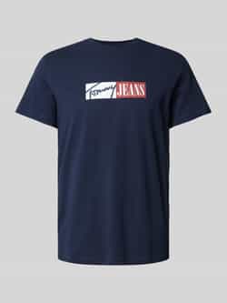 Tommy Jeans Blauw Bedrukt Katoenen T-Shirt met Ronde Hals Blue Heren