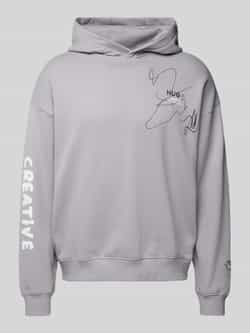Hugo Blue Oversized hoodie van viscose met labelprint model 'Nedimo'