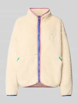 Jake*s Casual Fleecejack met opstaande kraag en labelstitching